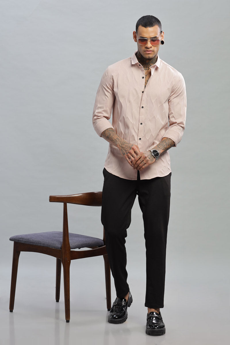 blush pink wave textured long sleeve shirt