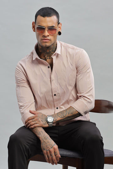 blush pink wave textured long sleeve shirt