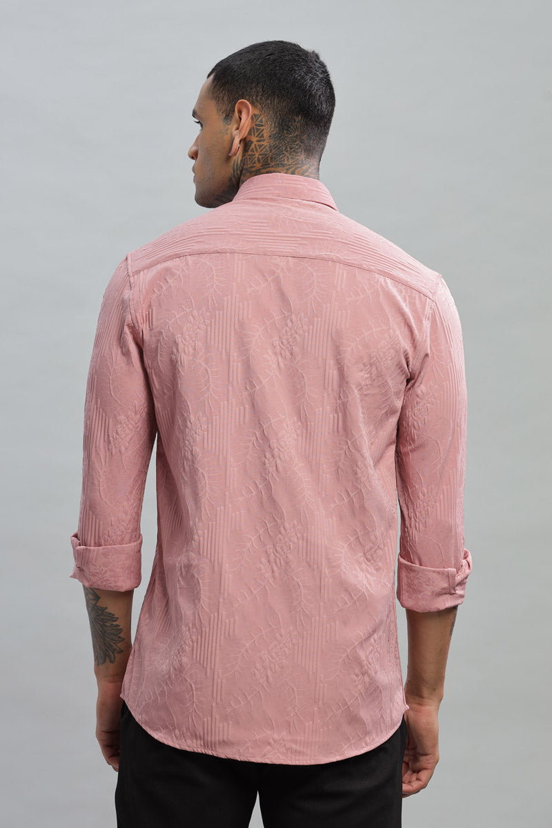 blush pink floral embossed long sleeve shirt