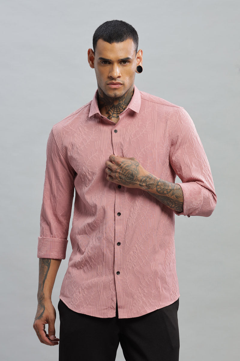 blush pink floral embossed long sleeve shirt