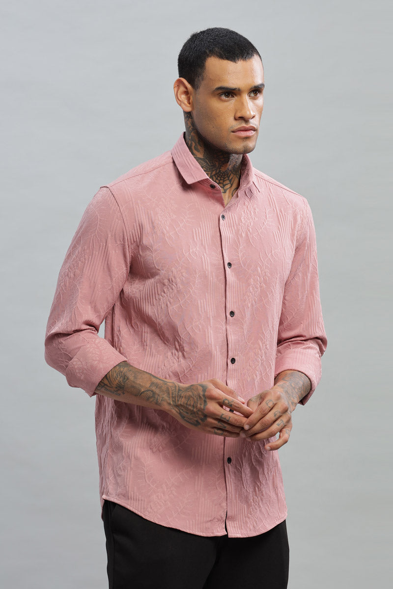 blush pink floral embossed long sleeve shirt