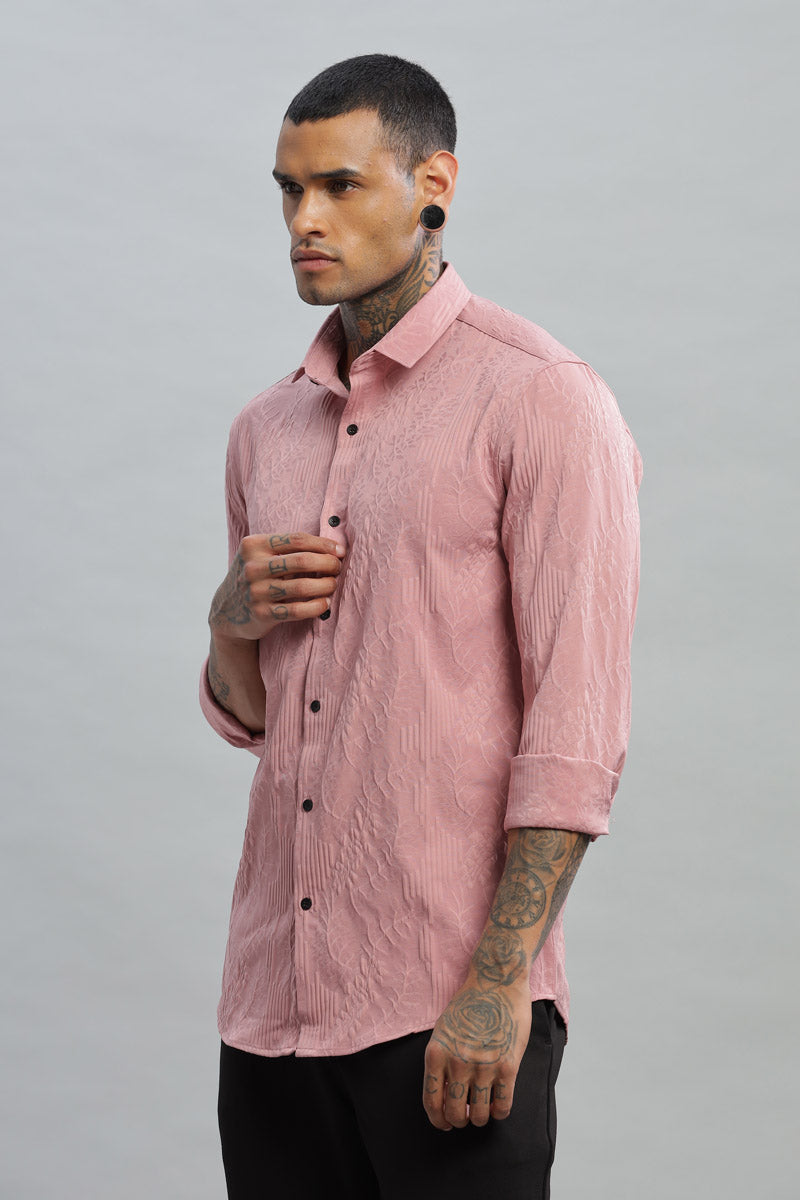 blush pink floral embossed long sleeve shirt