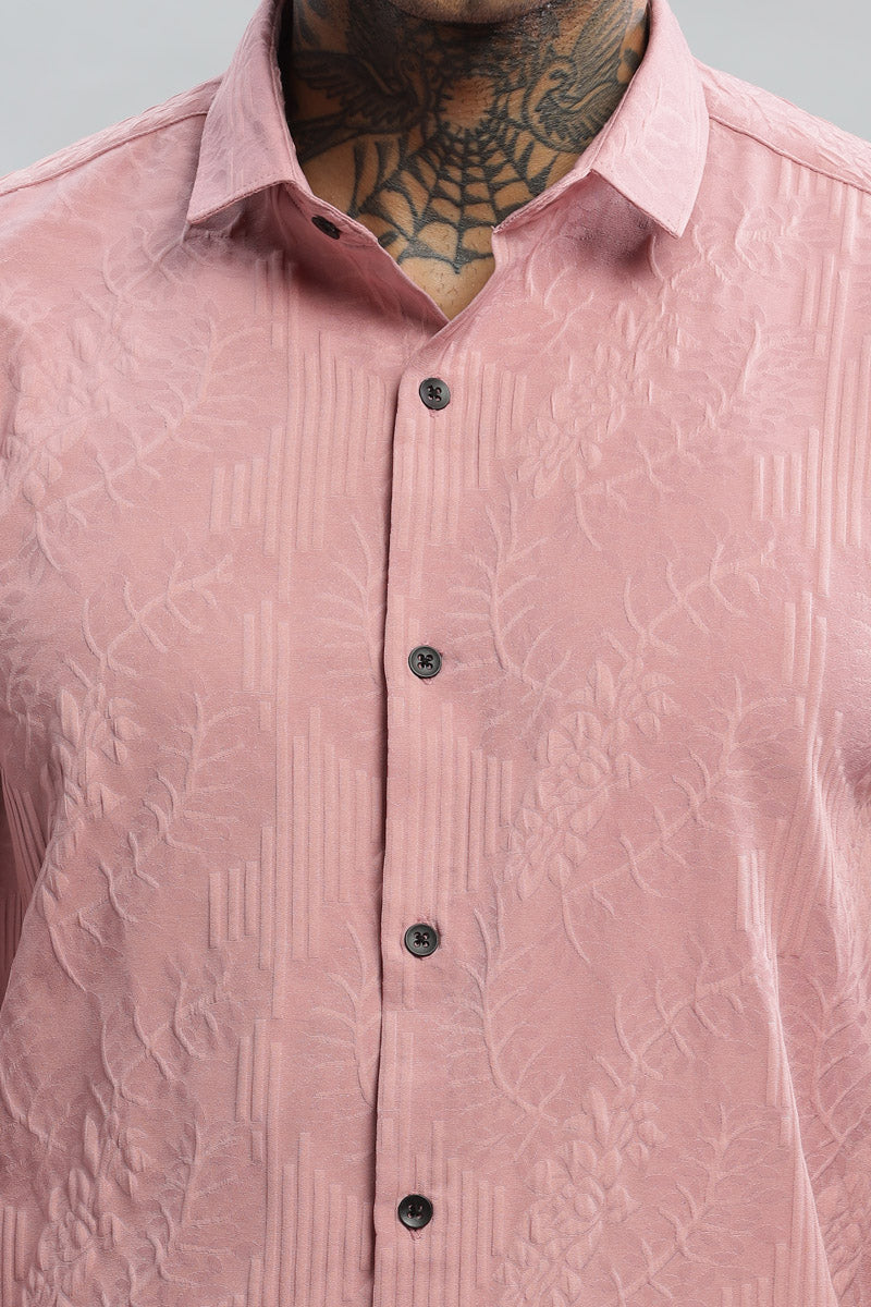 blush pink floral embossed long sleeve shirt