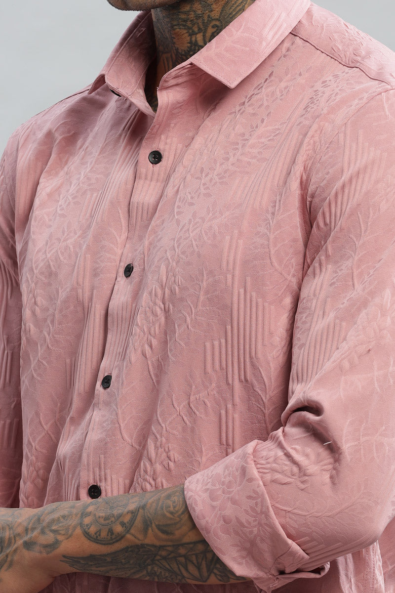 blush pink floral embossed long sleeve shirt