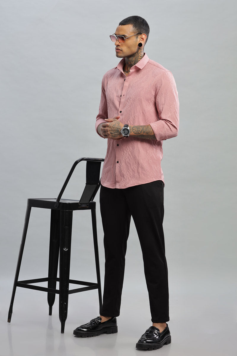 blush pink floral embossed long sleeve shirt