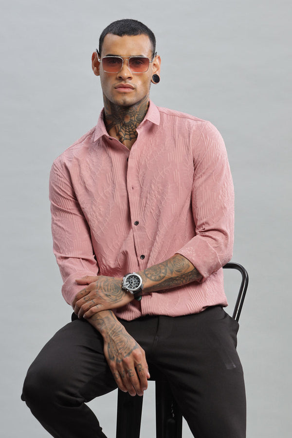 blush pink floral embossed long sleeve shirt