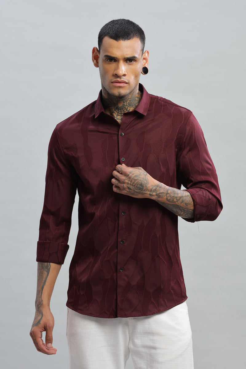 Maroon Textured Long Sleeve Shirt