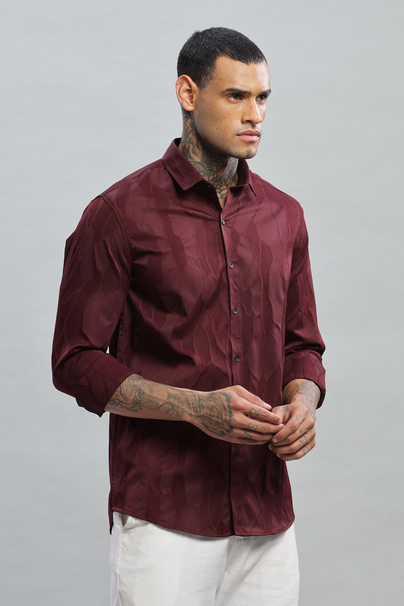 Maroon Textured Long Sleeve Shirt