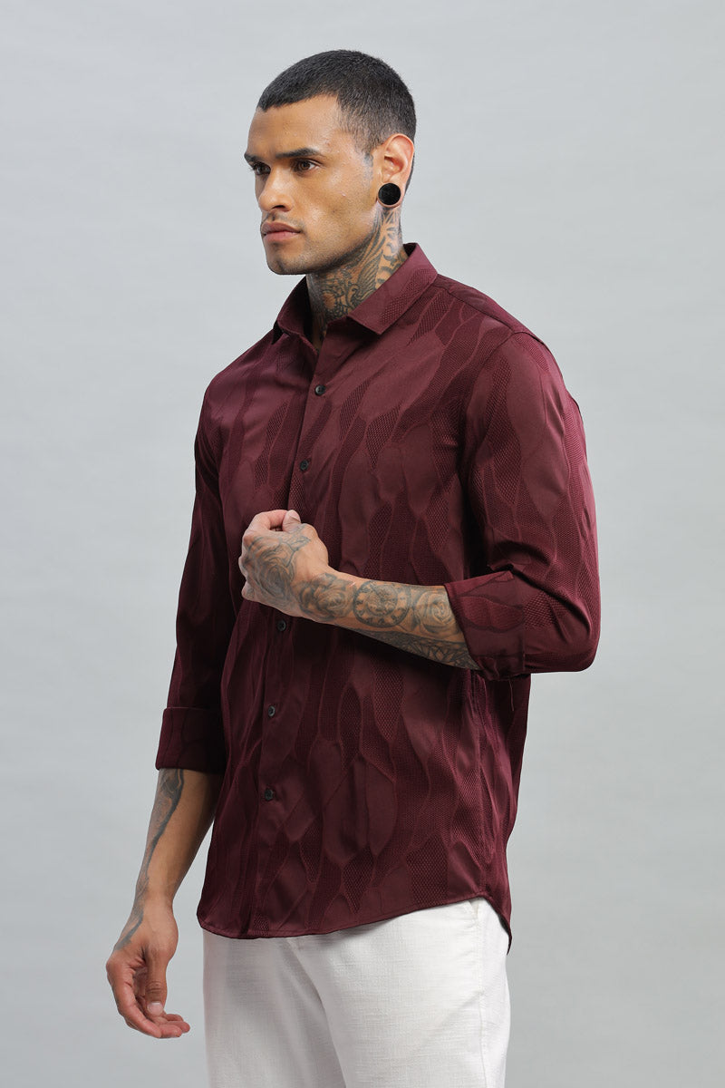 Maroon Textured Long Sleeve Shirt
