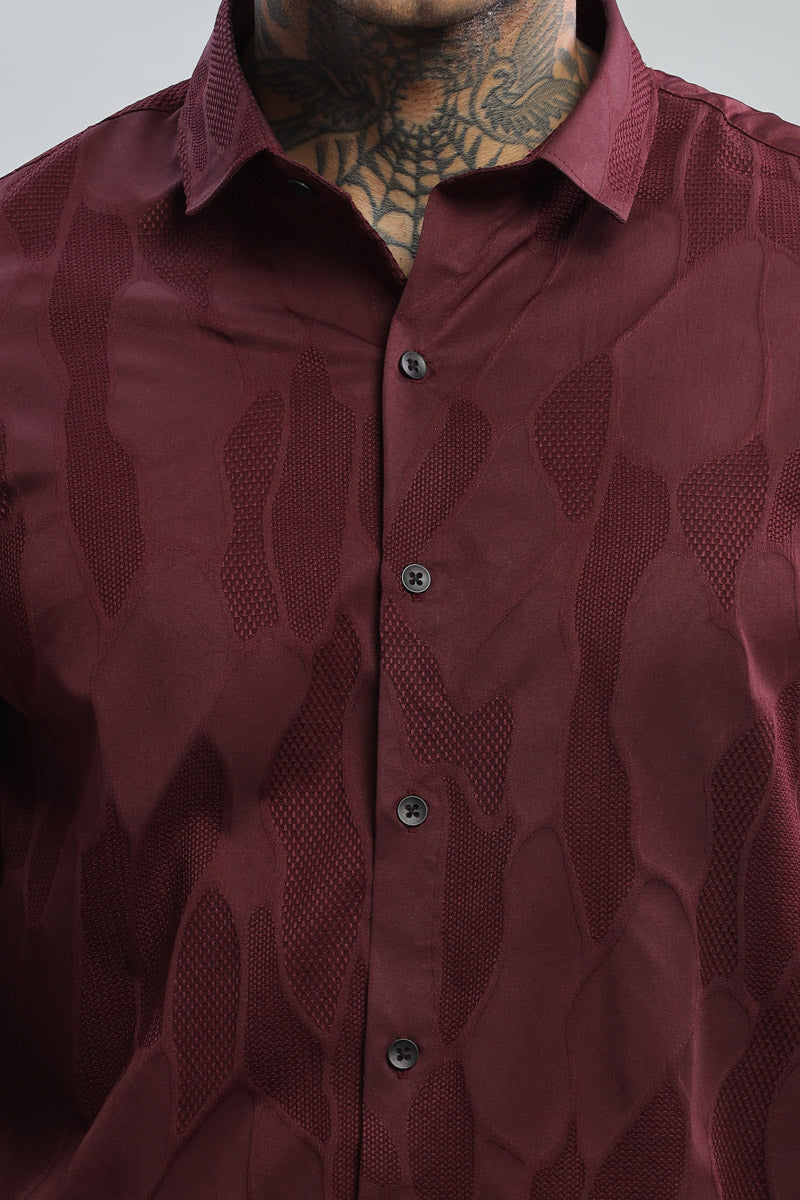 Maroon Textured Long Sleeve Shirt