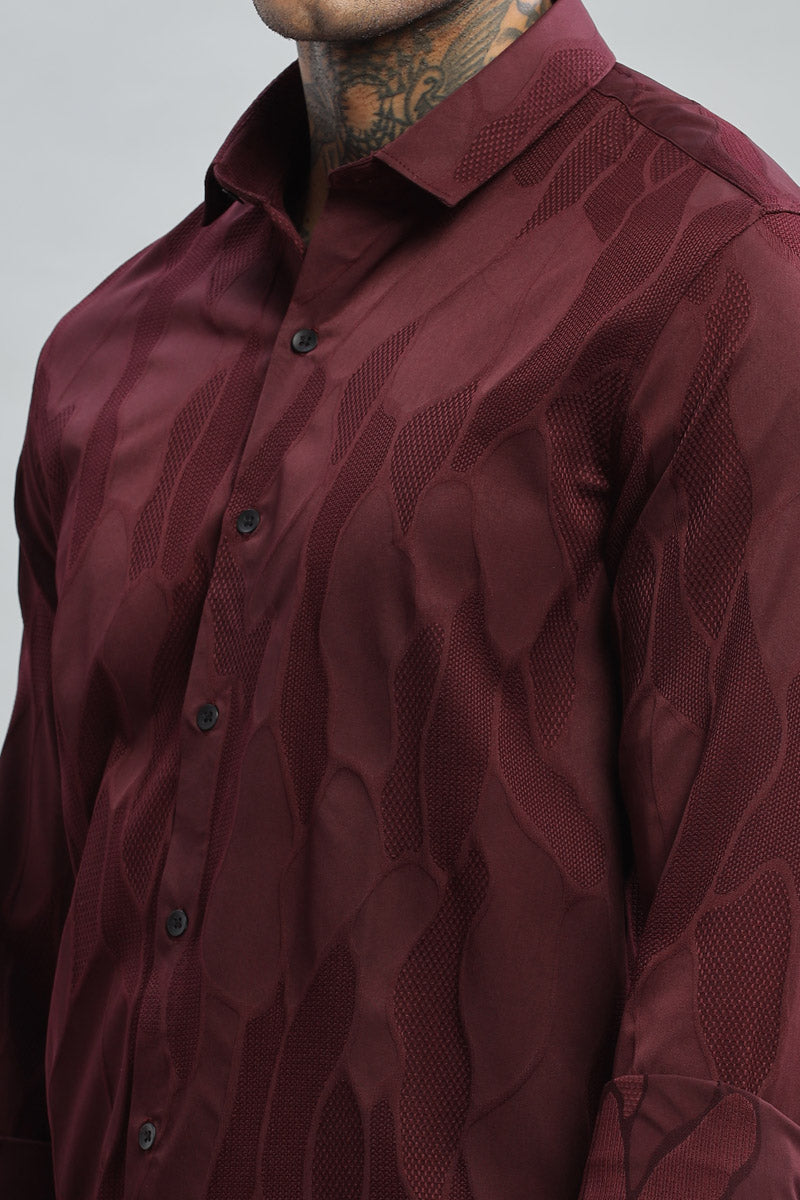 Maroon Textured Long Sleeve Shirt