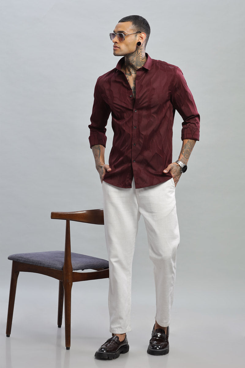maroon textured long sleeve shirt