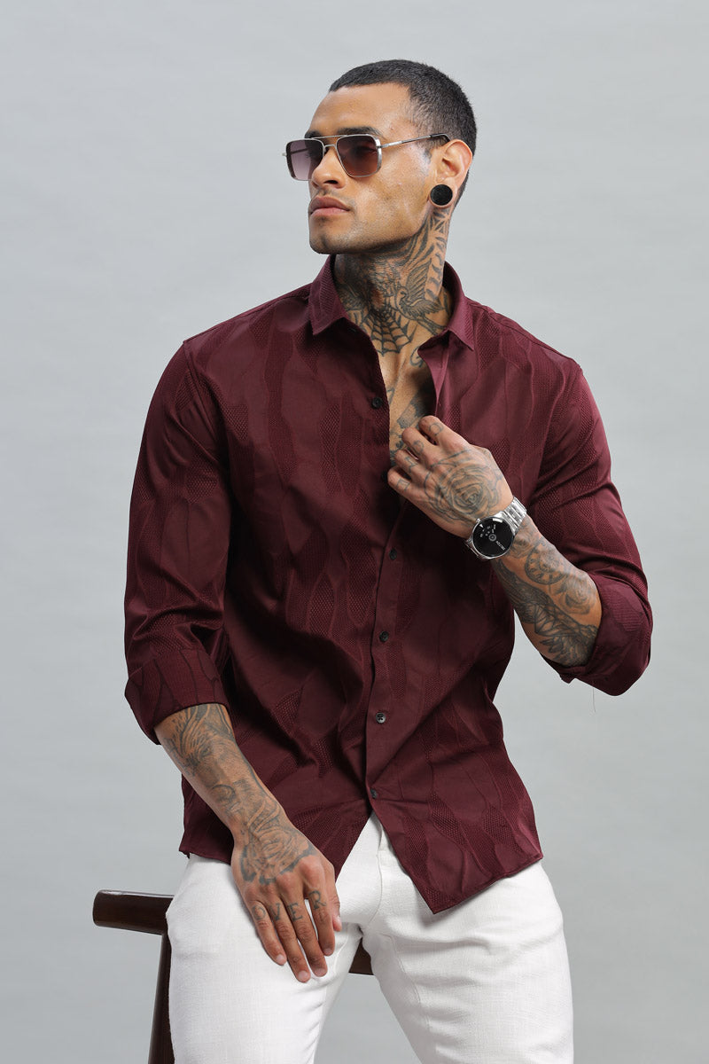 maroon textured long sleeve shirt
