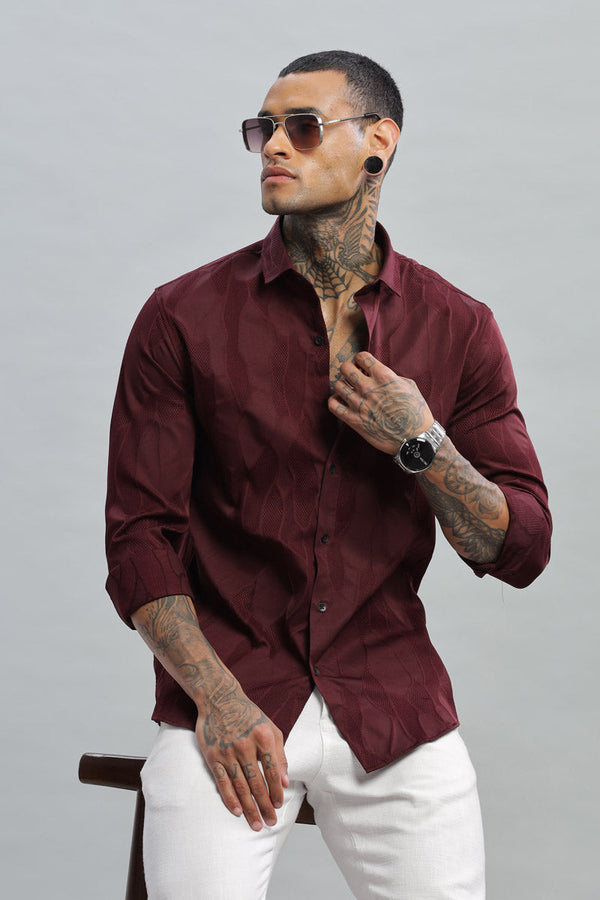 Maroon Textured Long Sleeve Shirt