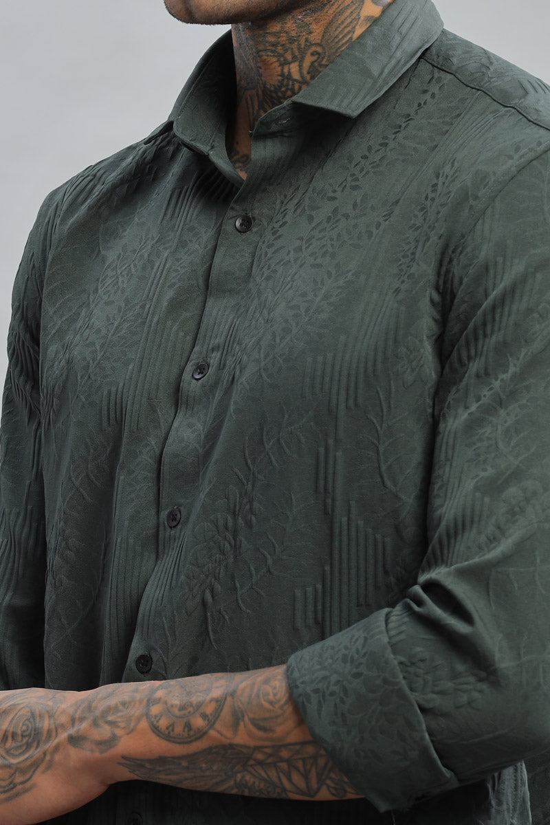 Olive Green Textured Long Sleeve Shirt