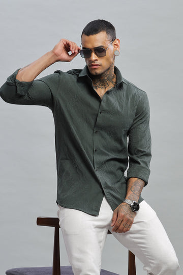 Olive Green Textured Long Sleeve Shirt