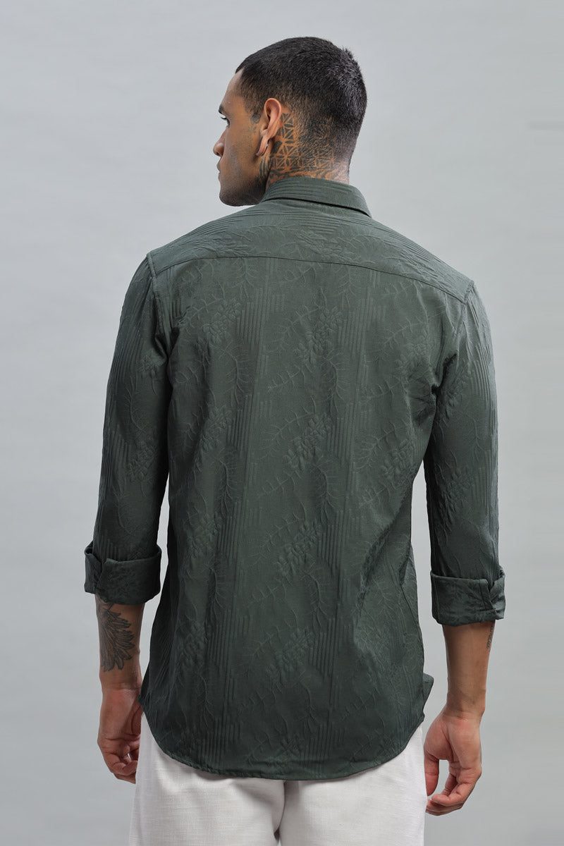 Olive Green Textured Long Sleeve Shirt