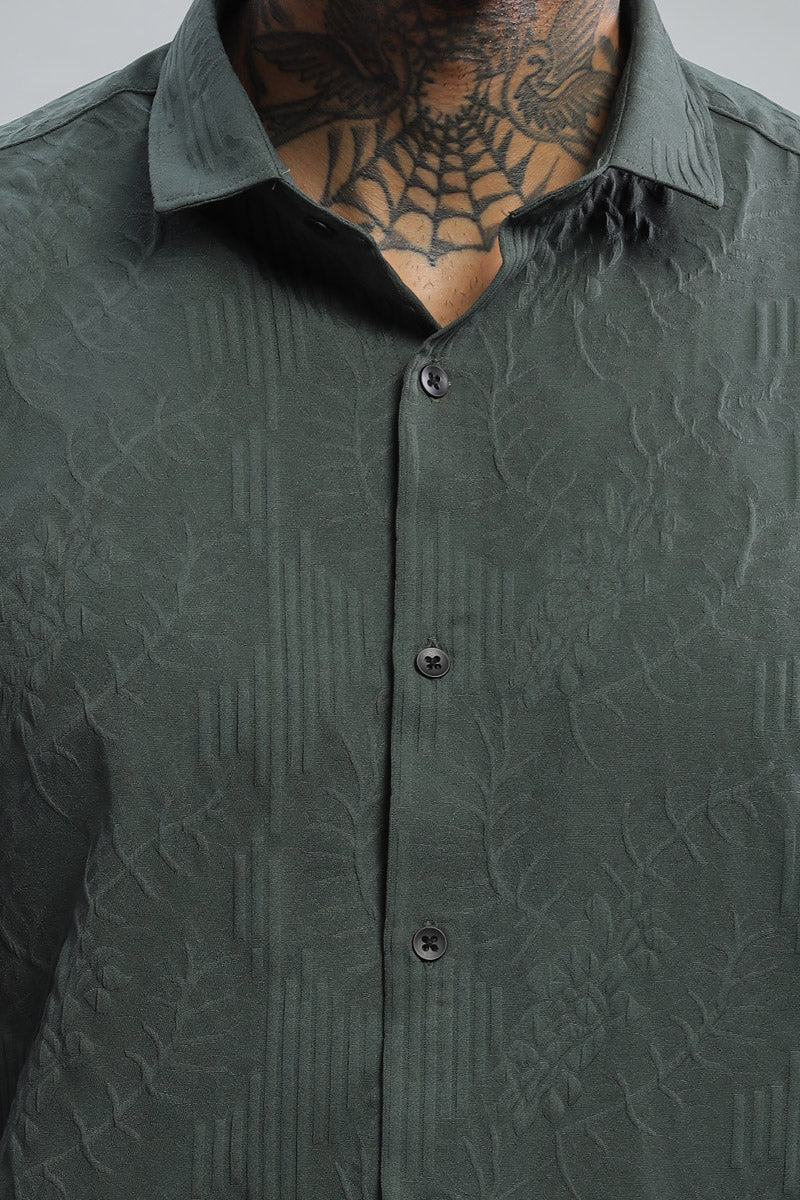 Olive Green Textured Long Sleeve Shirt