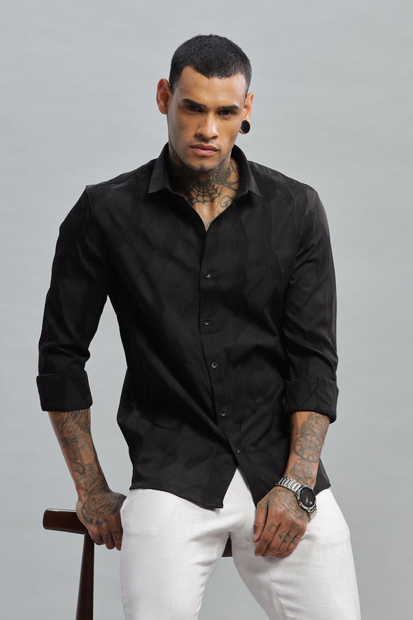 charcoal grey embossed long sleeve shirt