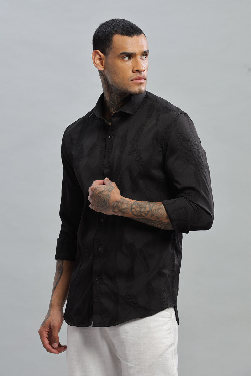charcoal grey embossed long sleeve shirt