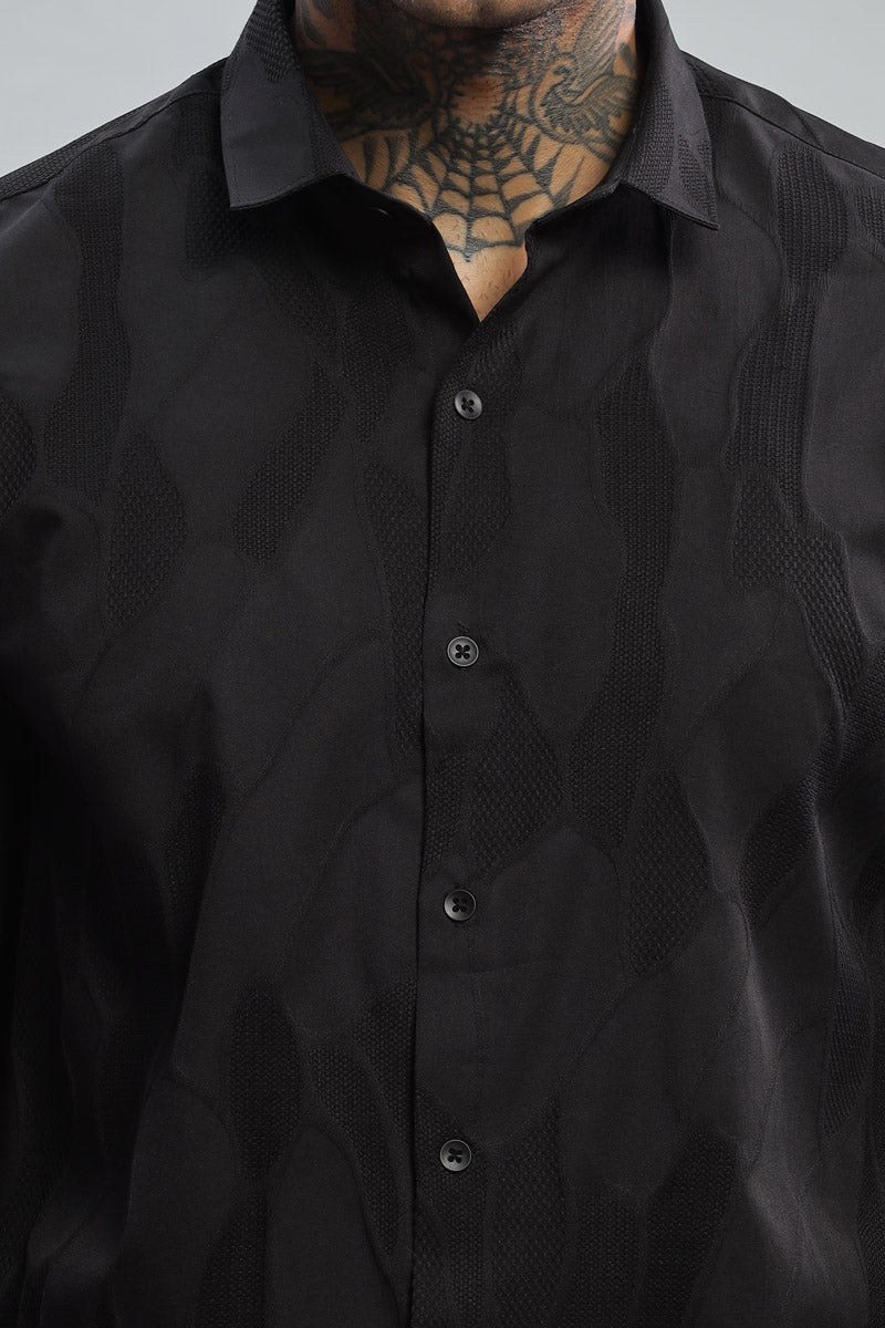 charcoal grey embossed long sleeve shirt