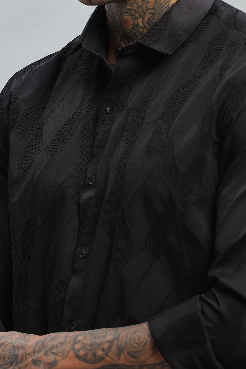 charcoal grey embossed long sleeve shirt