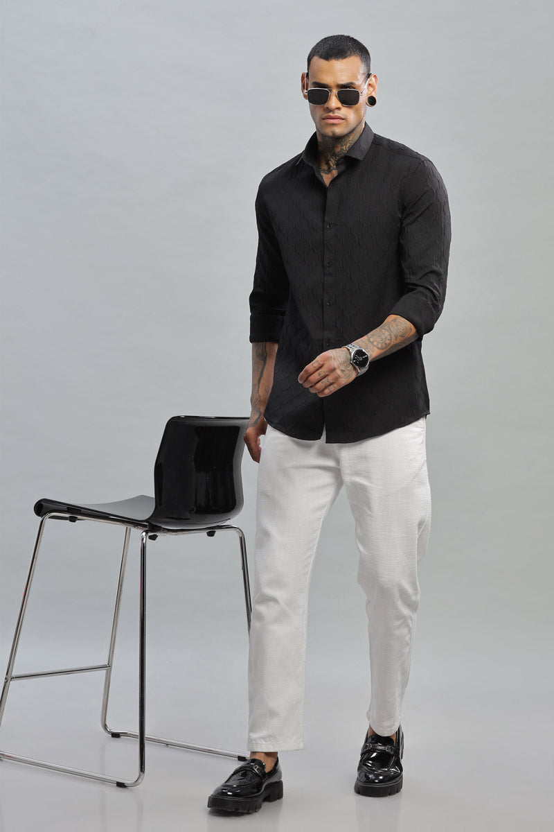 charcoal black textured long sleeve shirt