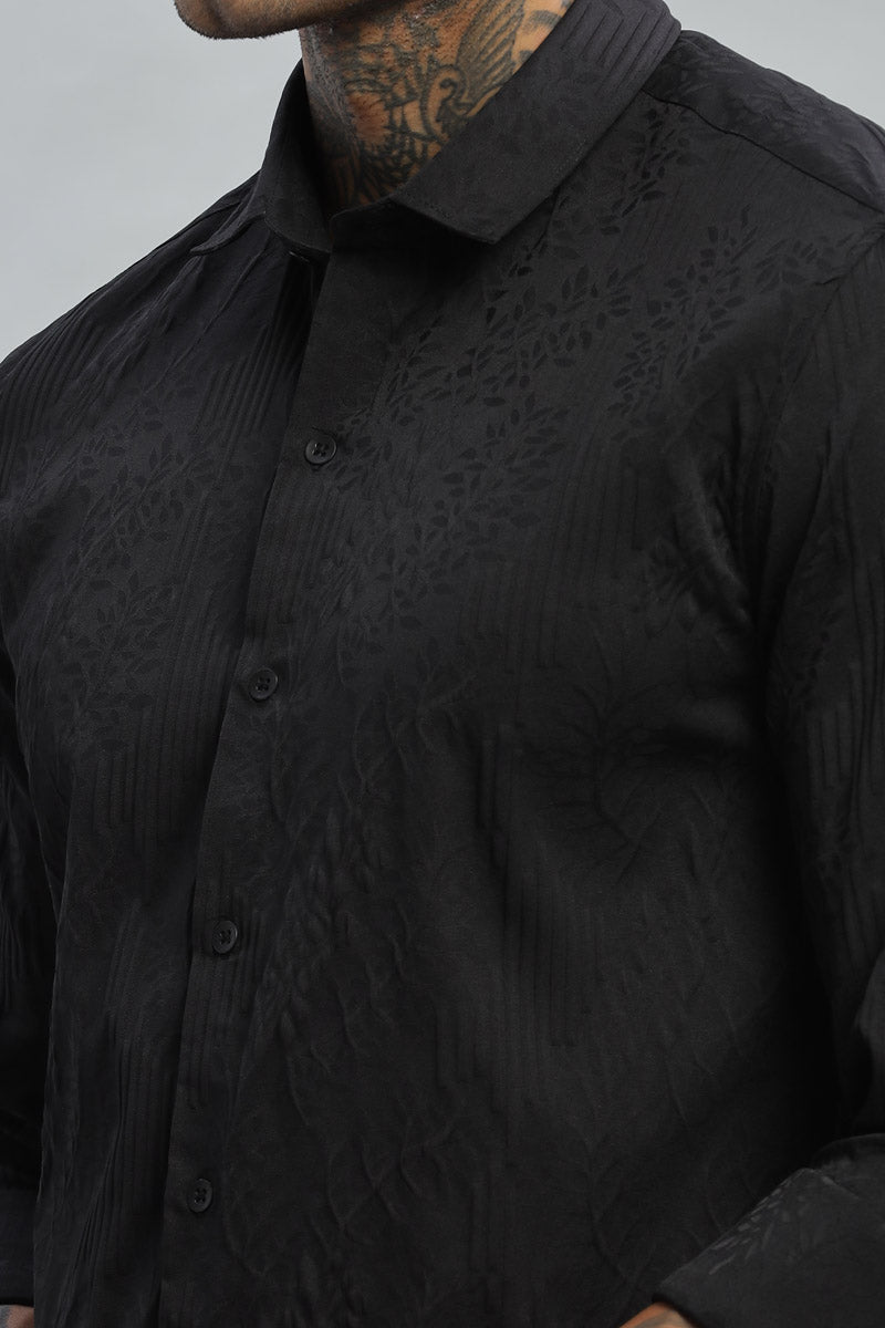 Black Embossed Textured Long Sleeve Shirt
