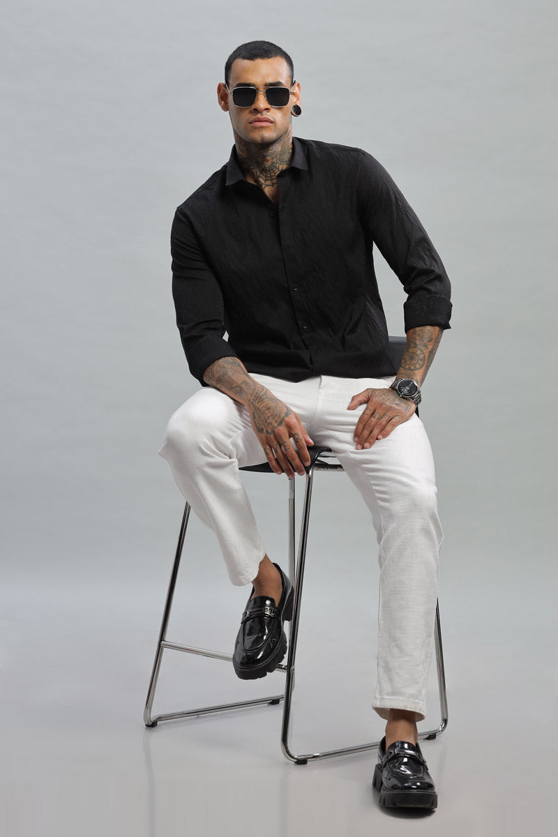 Black Embossed Textured Long Sleeve Shirt