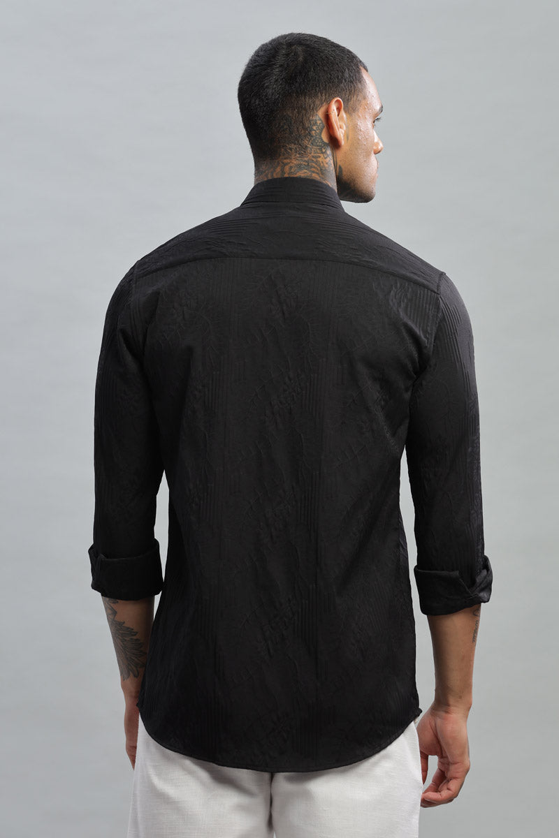 Black Embossed Textured Long Sleeve Shirt