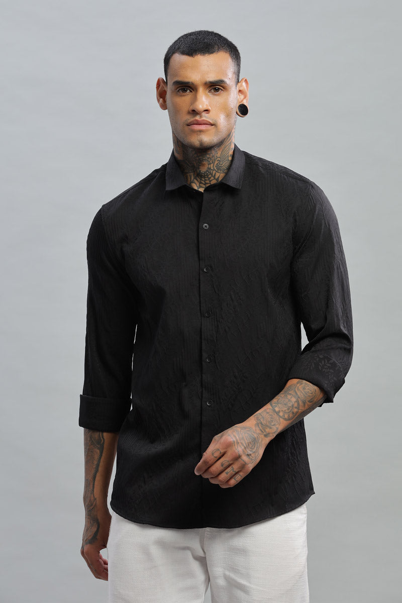 Black Embossed Textured Long Sleeve Shirt