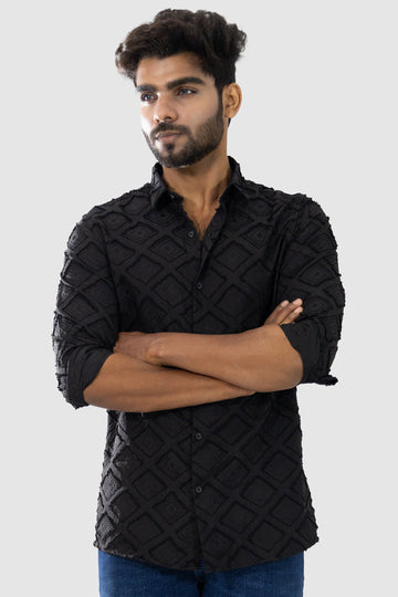Black Textured Full Sleeve Shirt