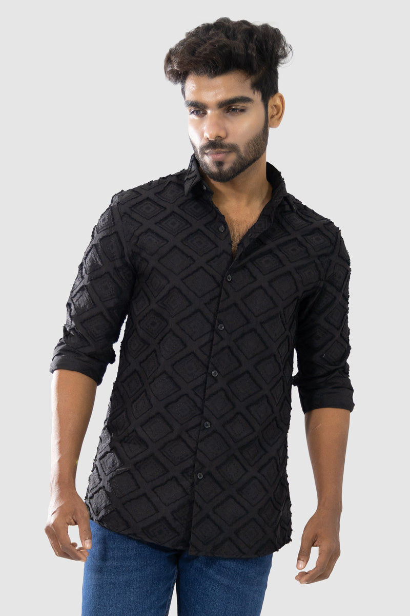 Black Textured Full Sleeve Shirt