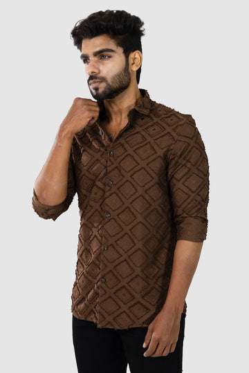 Brown Textured Full Sleeve Shirt
