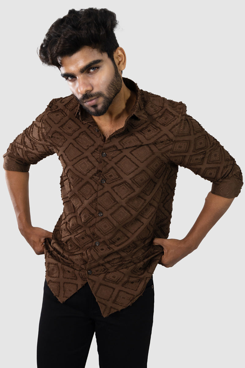 Brown Textured Full Sleeve Shirt