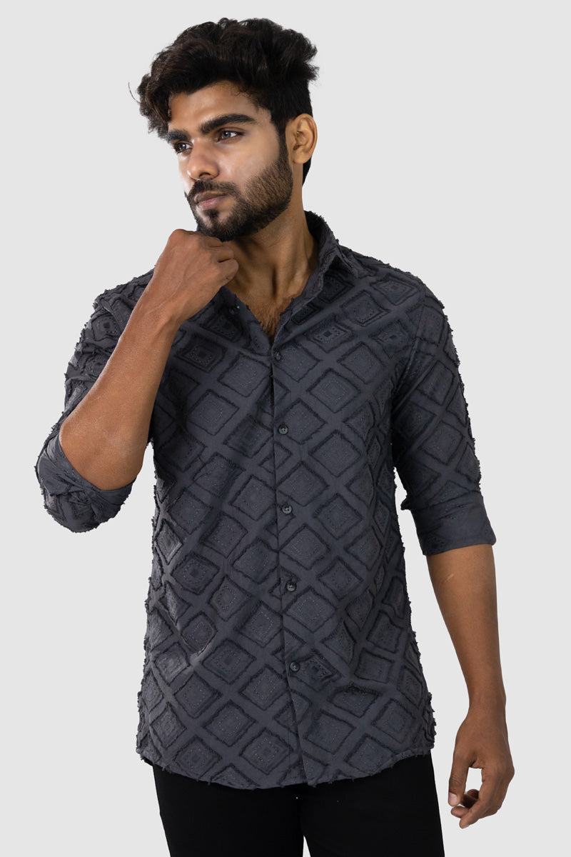 Charcoal Grey Textured Full Sleeve Shirt