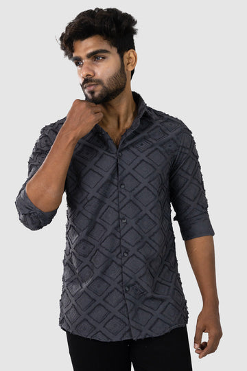 Charcoal Grey Textured Full Sleeve Shirt