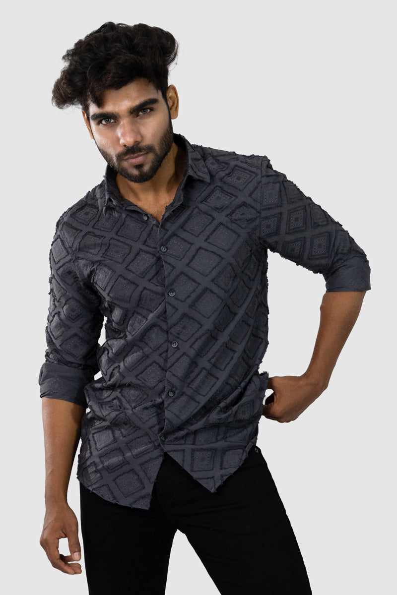 Charcoal Grey Textured Full Sleeve Shirt