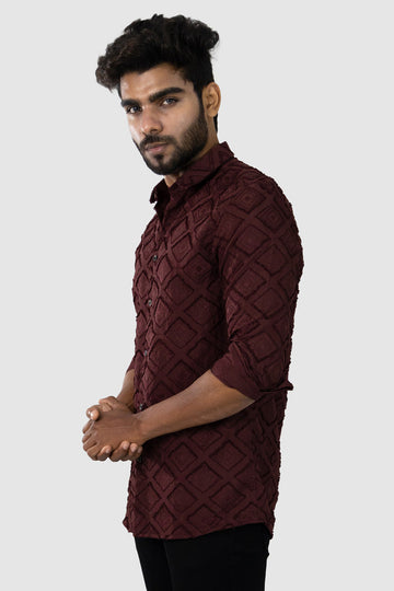 Maroon Textured Full Sleeve Shirt