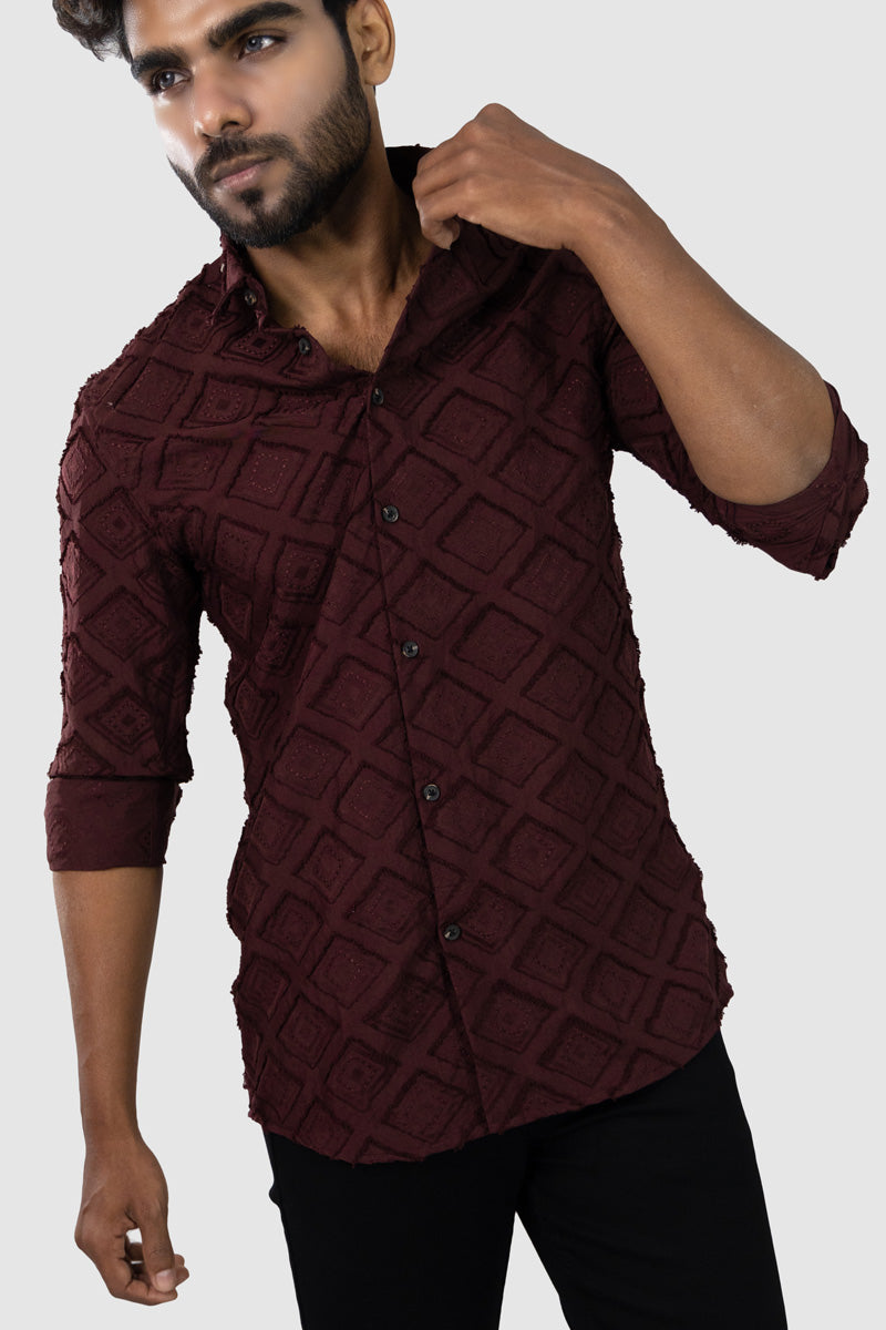 Maroon Textured Full Sleeve Shirt
