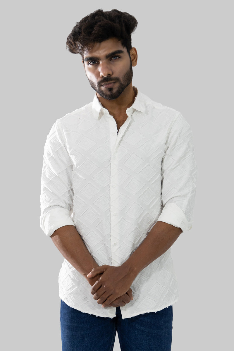 White Textured Full Sleeve Shirt
