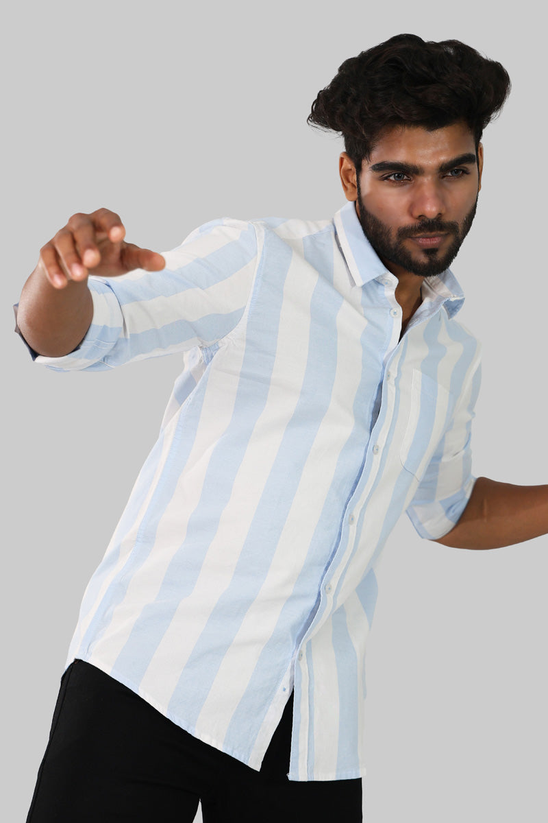 Sky Blue & White Striped Full Sleeve Shirt