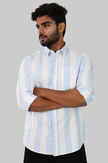 Sky Blue & White Striped Full Sleeve Shirt