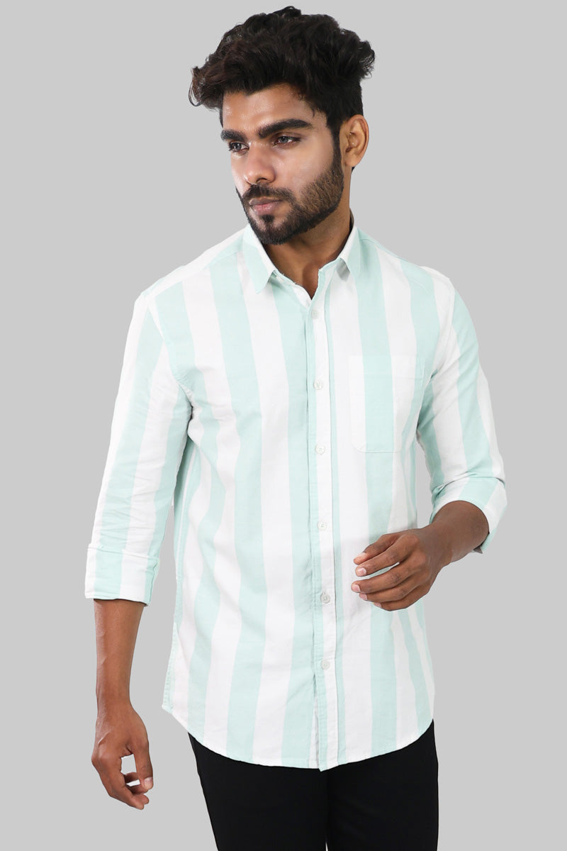 Mint Green & White Striped Full Sleeve Shirt