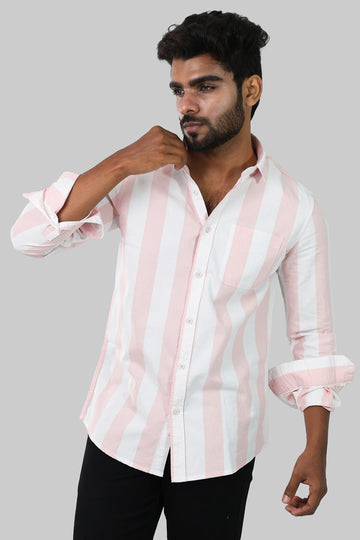 Pink & White Striped Full Sleeve Shirt