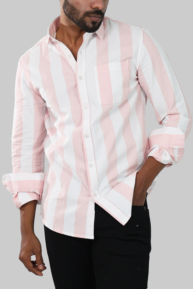 Pink & White Striped Full Sleeve Shirt