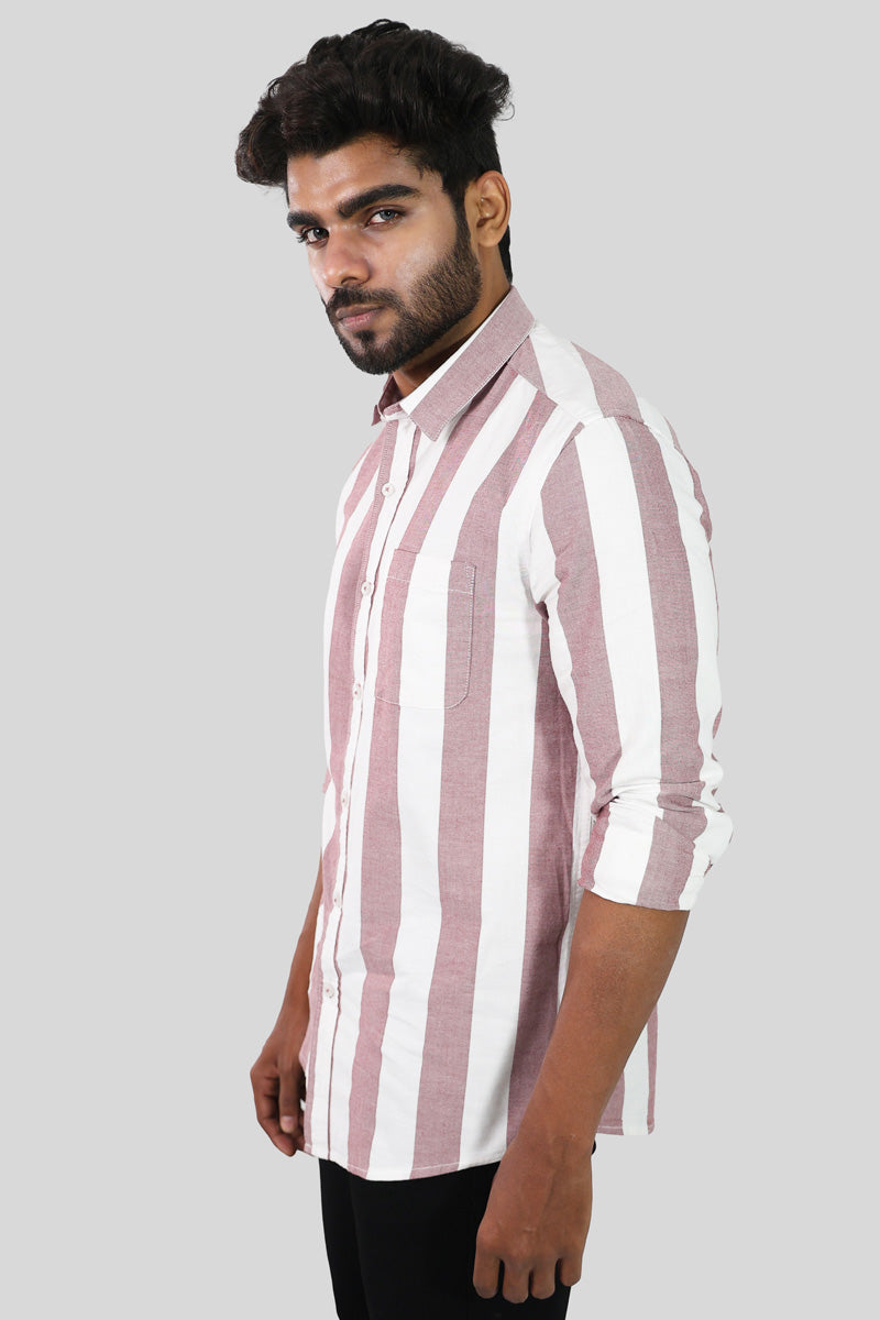 Pink Swan & White Striped Full Sleeve Shirt