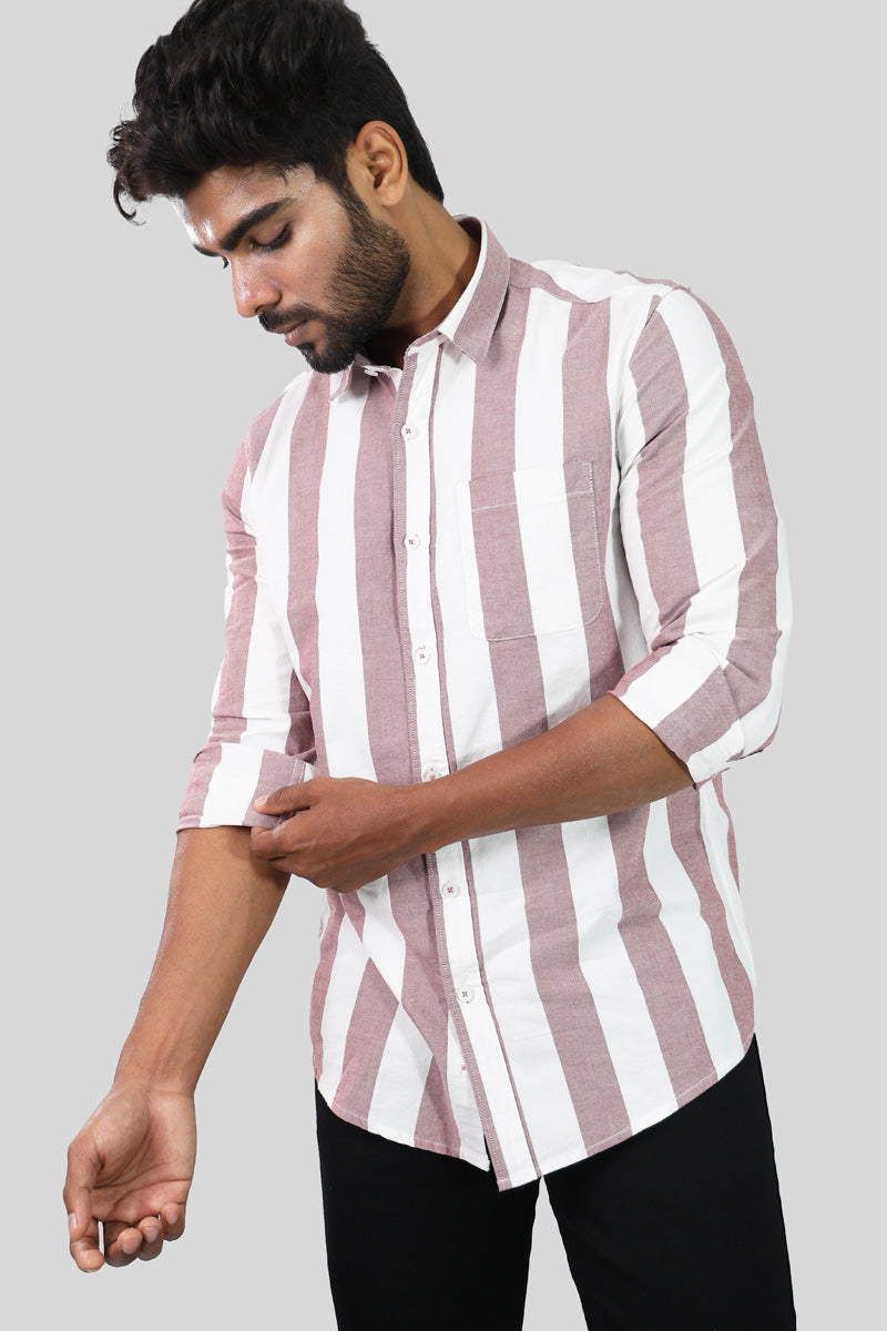Pink Swan & White Striped Full Sleeve Shirt