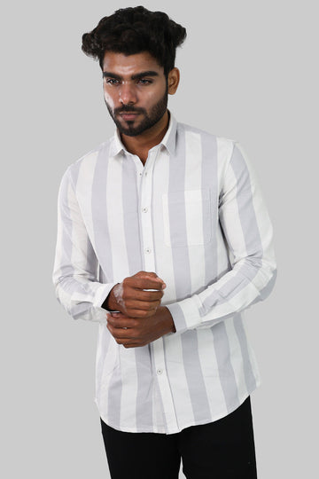 Light Grey & White Striped Full Sleeve Shirt