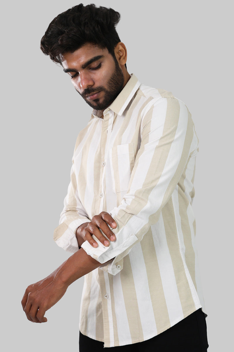 yellow & White Striped Full Sleeve Shirt